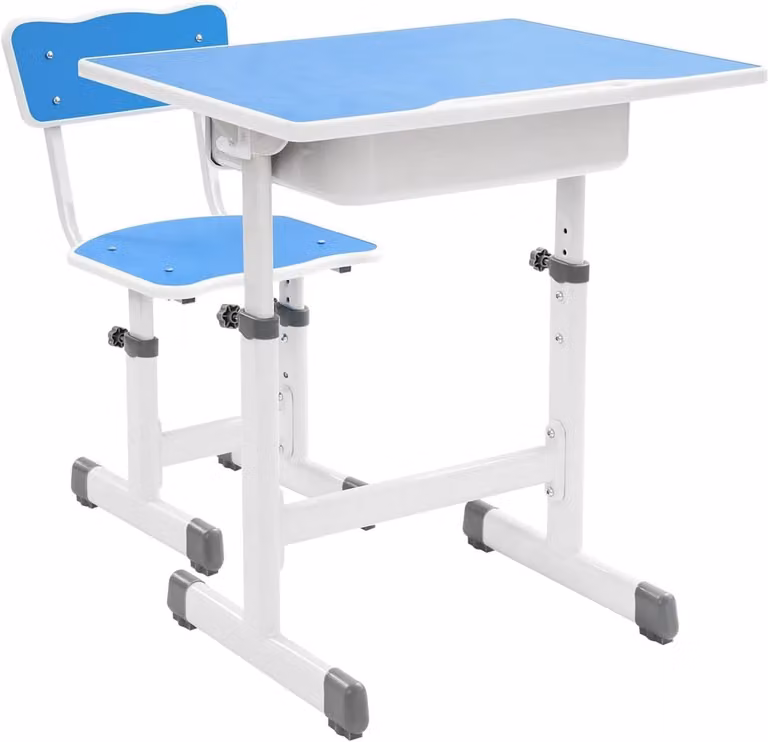 Blauw wit kinderbureau set met stoel, in hoogte verstelbaar, B: 50 cm, H: 70 cm