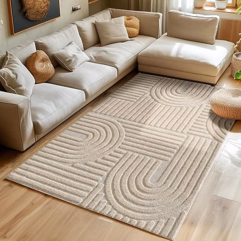 Hoogpolig Vloerkleed Boho 3D Skandi Design Beige Polypropyleen