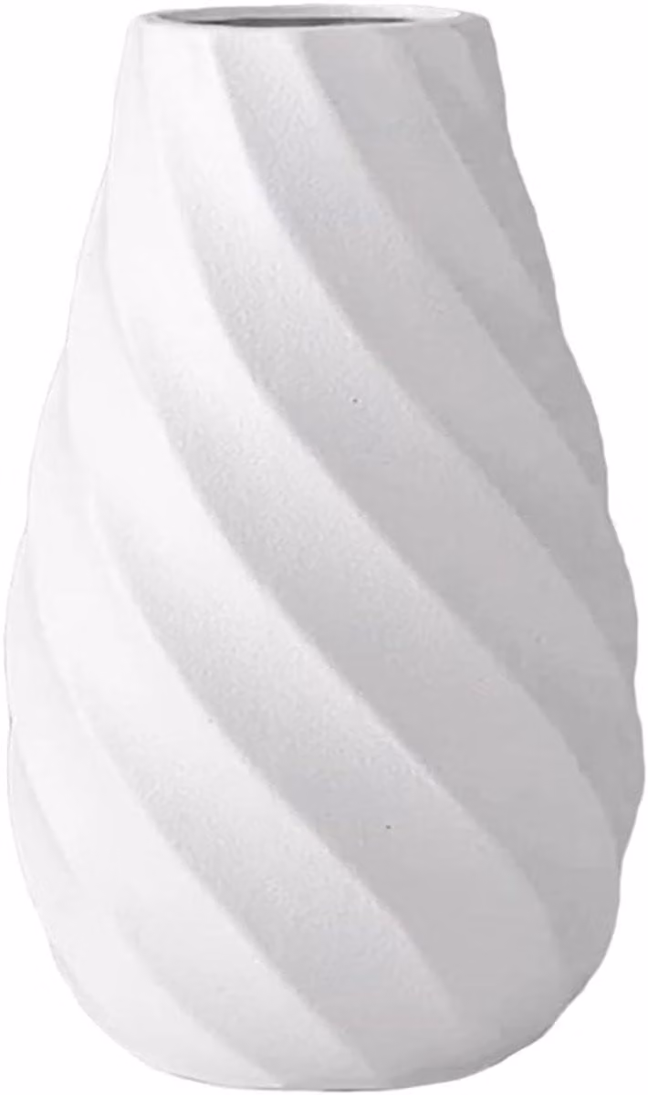 Witte Keramische Bloemenvaas met Gedraaid Ontwerp, Modern Minimalistische Decoratie voor Thuis, Woonkamer of Kantoor - Hoogte: 20,32 cm
