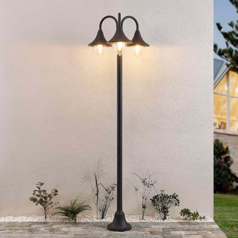 Lindby Edric lantaarnpaal voor de tuin, zwart, aluminium, Hoogte: 215 cm