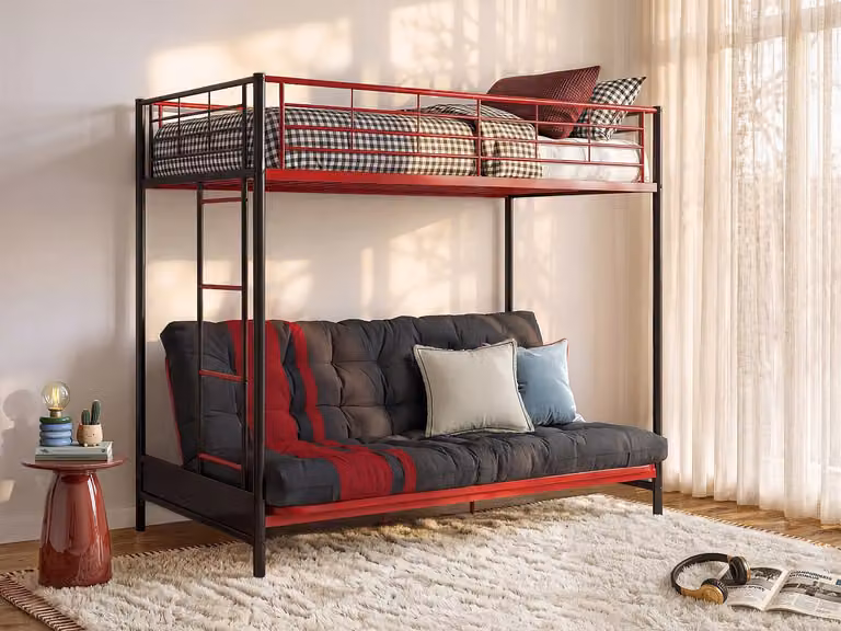 MODULO V Hoogslaper met geïntegreerde slaapbank en matras, Metaal, Zwart/Rood/Wit, 90 x 190 cm