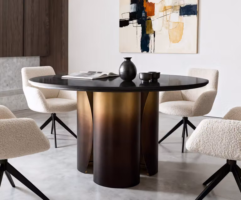 DELIFE Adenza Ronde Eettafel met Marmeren Blad in Zwart en Goud, B/D: 140 x 140 cm