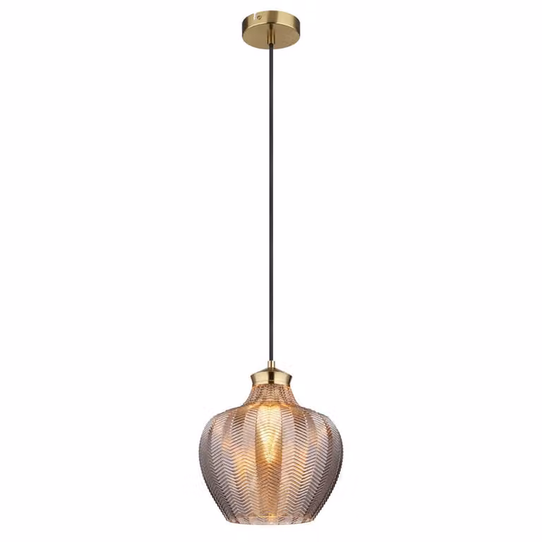 Globo Hanglamp Jessica met gekleurd glas en metaal, Grijs/Goud, Diameter: 26 cm