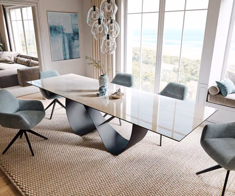 DELIFE Eettafel Edge Onyx Champagne, Keramiek en Metaal, Uittrekbaar, Beige/Zwart, Breedte: 200-300 cm, Diepte: 100 cm