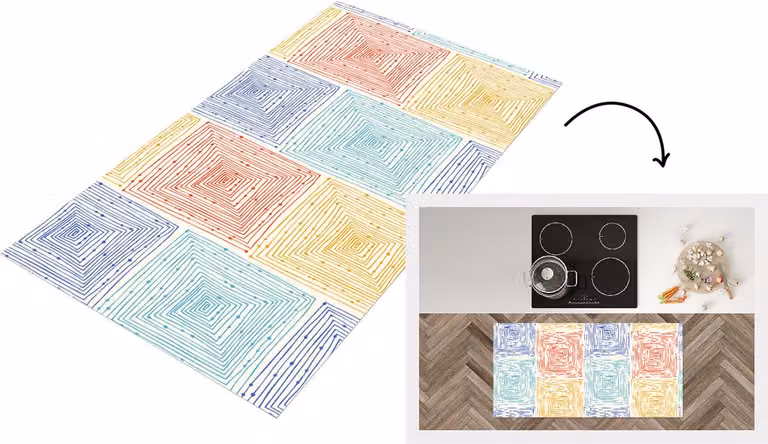 Keukenloper Labyrint in Pastel met Stippen en Geometrisch Patroon - Vinyl - 120 x 60 cm