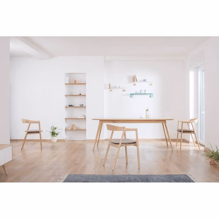 home24 Houten eettafel Scandinavisch design, Eikenhout, Bruin, B: 200 cm, D: 90 cm