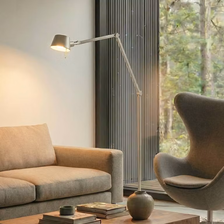 Lucande Silka Vloerlamp - Grijs/Zilver - Verstelbaar - Metaal - Modern