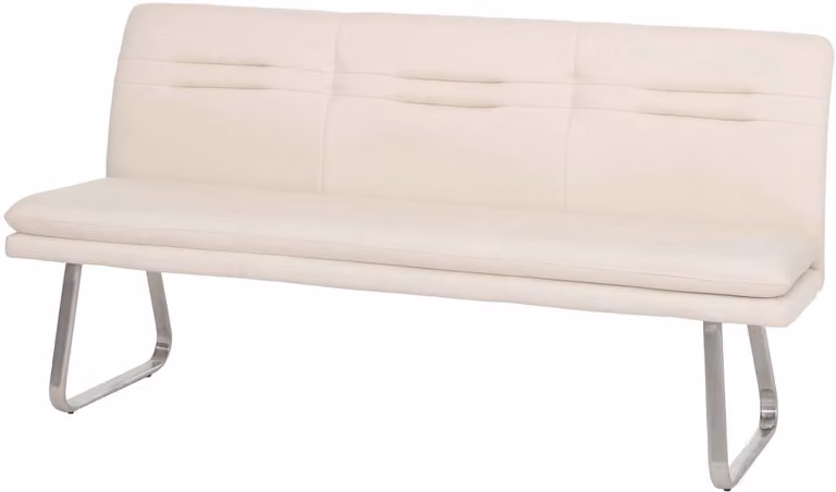 Bank MCW-H70 eetkamerbank met stoffen rugleuning en geborsteld roestvrij staal in crèmebeige, 180 cm