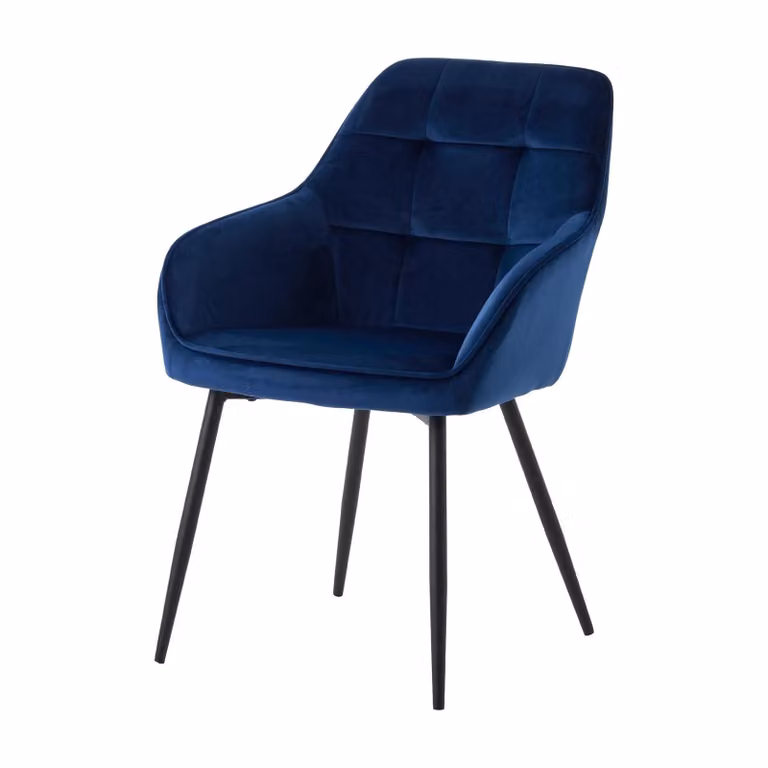 Set van 2 Nest of Nora Zane Eetkamerstoelen met armleuning - Blauw fluweel - Zwarte poten