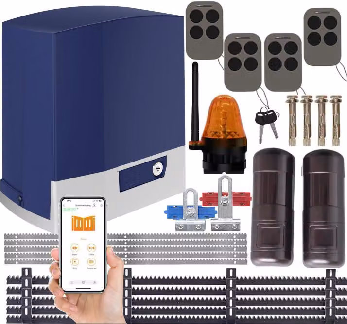 DELMAR Aandrijfsysteem voor schuifpoorten tot 1000 kg met Wi-Fi, 4 afstandsbedieningen en 5 LED-strips