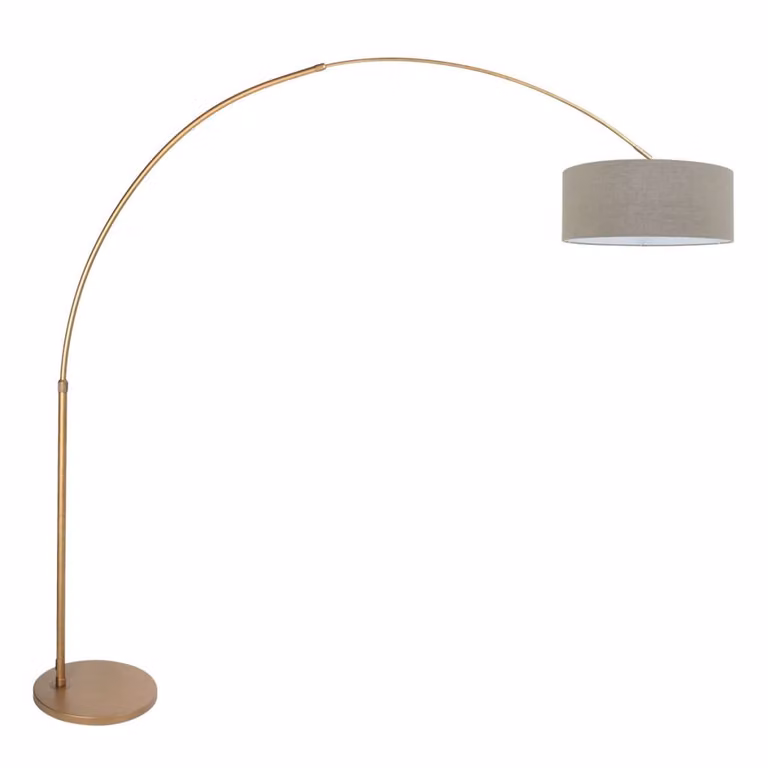 Steinhauer Sparkled Light Booglamp - Goud/Messing met grijze stoffen kap