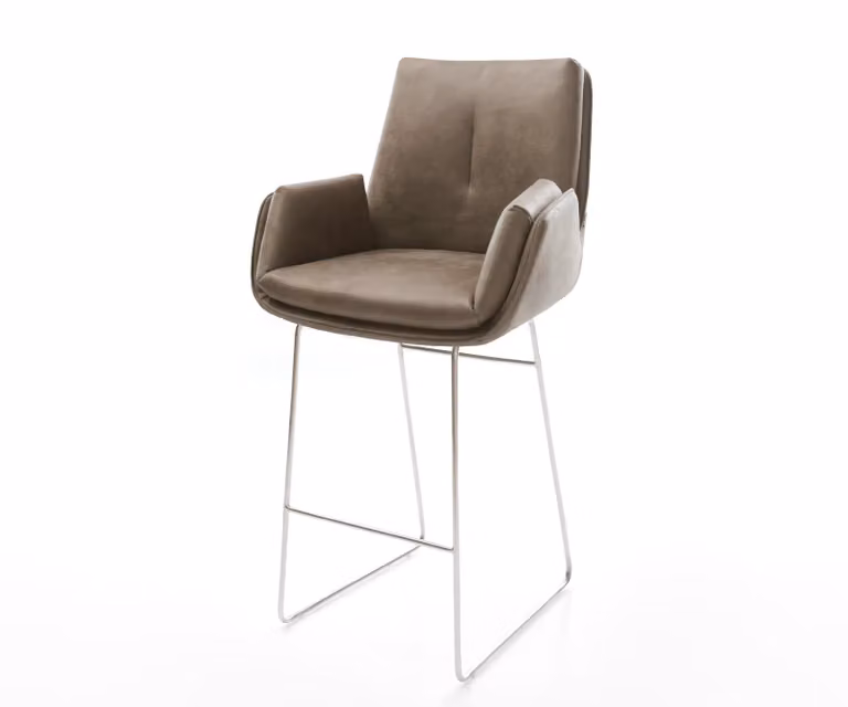 DELIFE Barstoel Clea-Flex met armleuningen, Microvezel, Beige, Sledeonderstel RVS Zilver