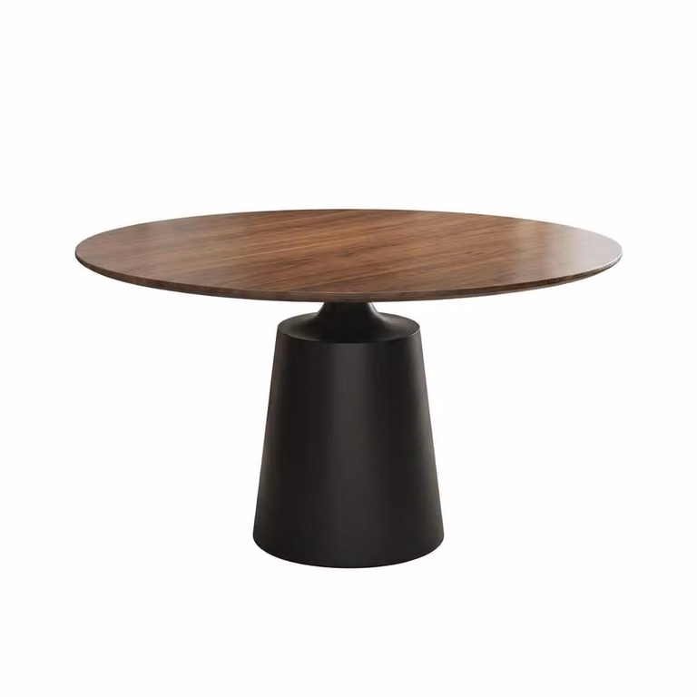 QGT Ronde Eettafel van Massief Hout en Carbonstaal met Zwart Onderstel - 150 cm