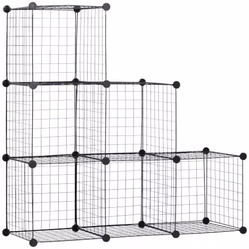 HOMCOM kubusrek met 6 vakken, zwart, B: 109 cm, D: 37 cm, H: 109 cm