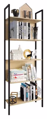 home24 Open kast Flakos in bruin eikenhoutlook met gepoedercoat stalen frame, B/D/H: 62 x 24 x 165 cm