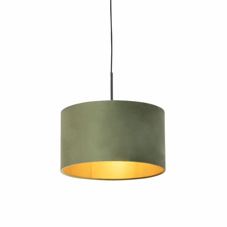 Qazqa Hanglamp met groene velours kap en goudkleurig metalen accenten, Diameter: 35 cm
