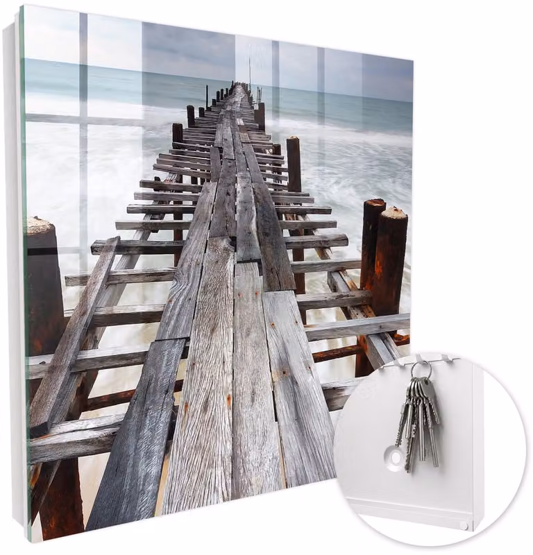 Coloray Sleutelbox met 50 haken en glazen deurtjes - Grijs - B/D/H: 30 x 30 x 5 cm