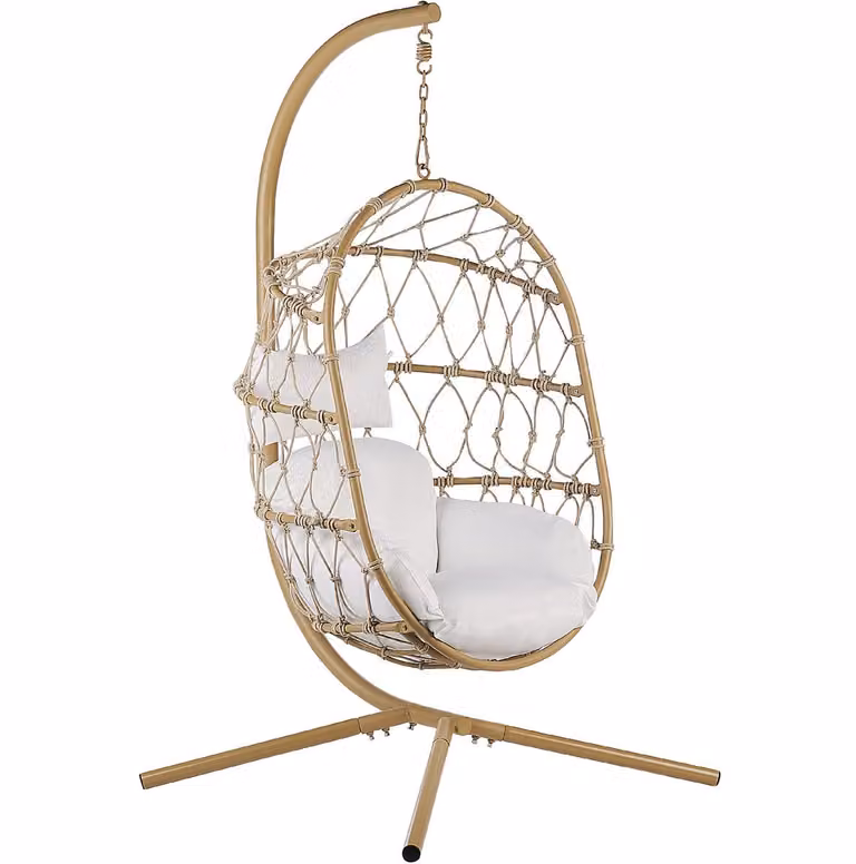 Adria Hangende schommelstoel Egg - Beige - Boho design met kussen en standaard