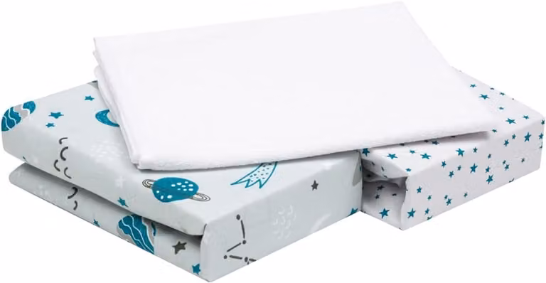 Set van 3 katoenen hoeslakens voor babybedjes met waterdichte matrasbeschermer, 50 x 83 cm