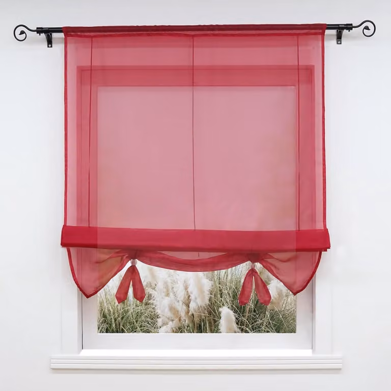 Bordeauxrood Vouwgordijn met trekkoord - Handgemaakt decoratief gordijn voor keuken en balkon - B: 120 cm, H: 155 cm