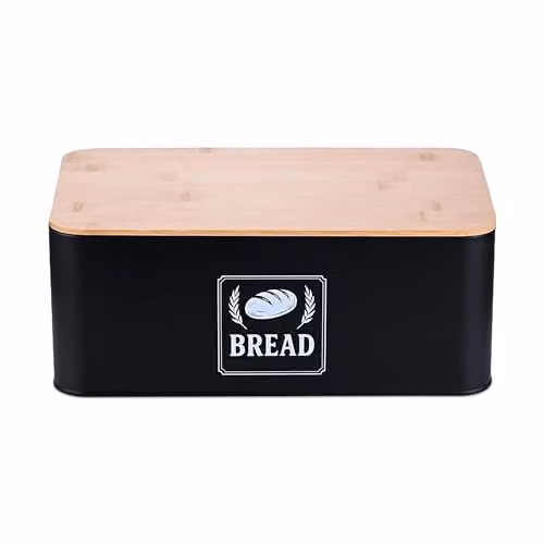 Relaxdays Brooddoos aanrecht zwart van metaal met bamboe deksel, B/D/H: 33 x 19 x 13,5 cm