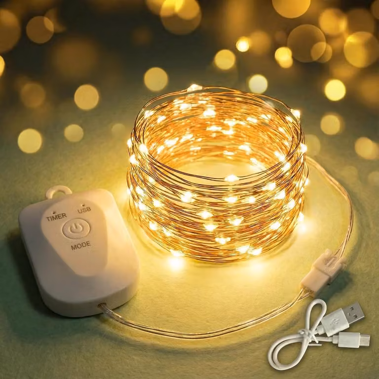 Oplaadbaar lichtsnoer met 30 leds en timer, 3 m, IP67 waterdicht, 8 modi, mini-lichtketting voor decoratie en kerstmis