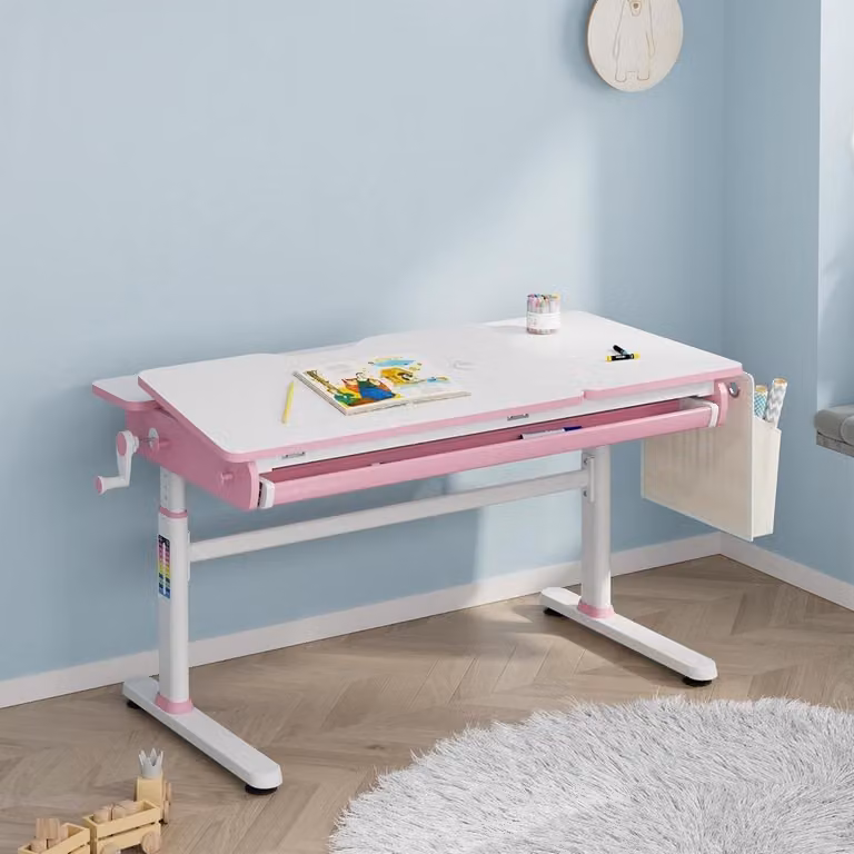 In hoogte verstelbaar kinderbureau met lade in roze wit, B: 120 cm, D: 60 cm