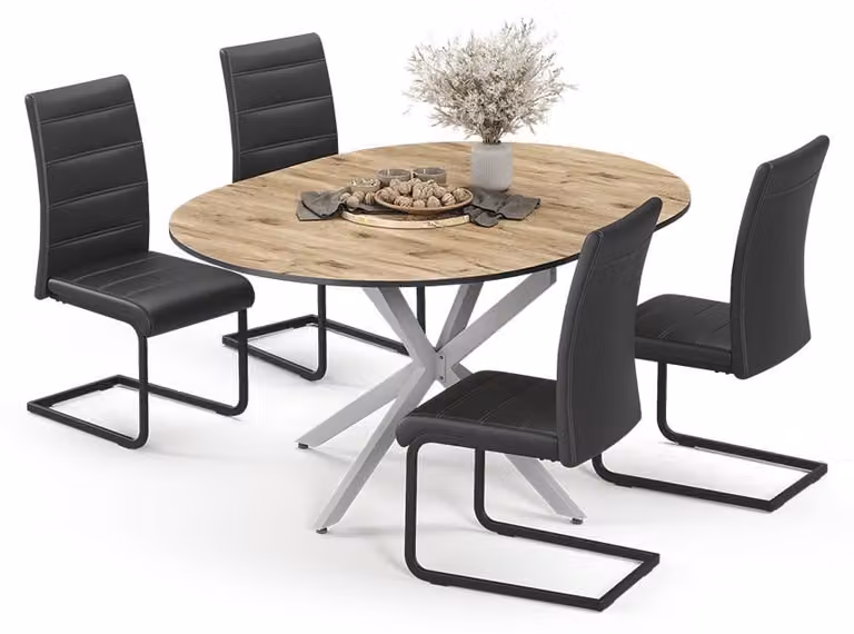 Vicco Loyd Eettafelset met 4 stoelen, Eiken rustiek/Grijs, B/D: 120 x 120 cm, Model 63006