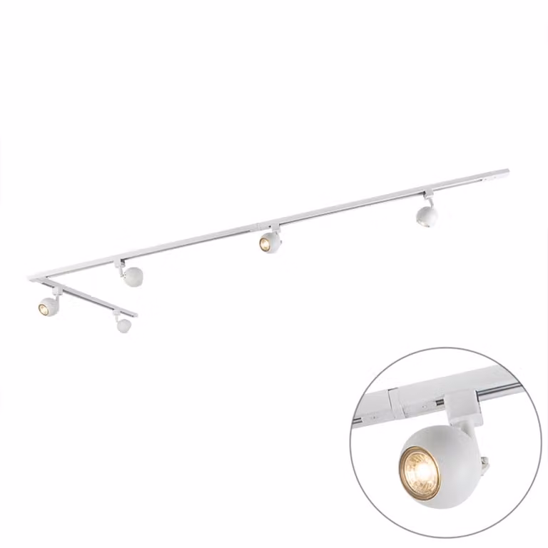 Qazqa Smart 1-fase railsysteem inclusief 5 Wifi GU10 led-spots wit