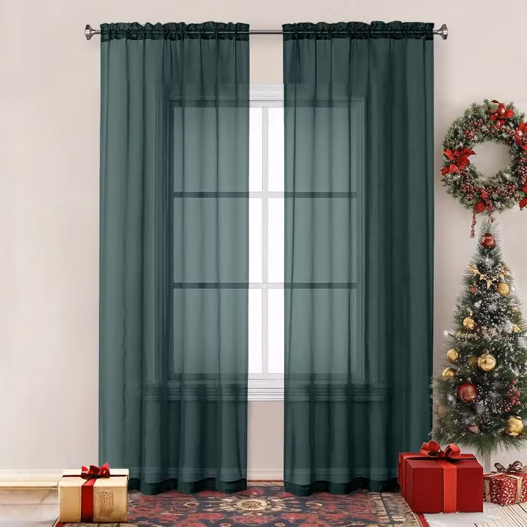 Set van 2 Smaragdgroene Voile Gordijnen - 213 cm Lang - Lichtfilterend en Transparant voor Woonkamer en Slaapkamer