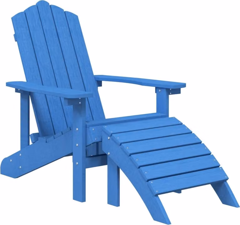 vidaXL Adirondack-tuinstoel met voetsteun, HDPE, aquablauw