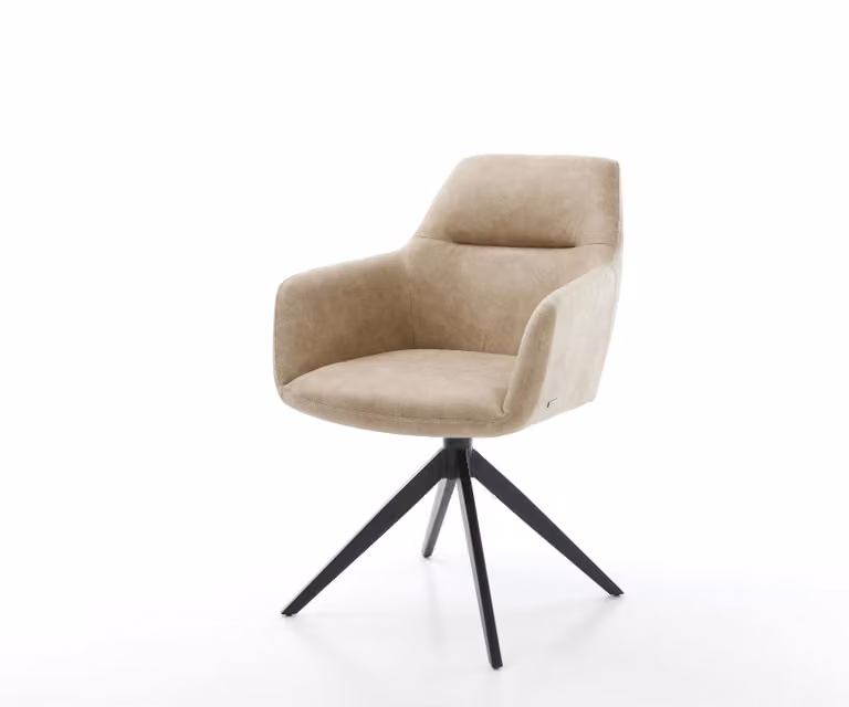 DELIFE Draaistoel Pejo-Flex beige microvelours met zwarte kruisframe en armleuningen