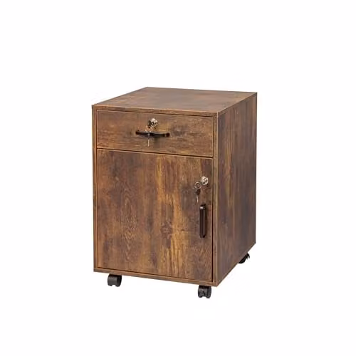 Relaxdays Rolcontainer met slot in industrieel design, zwart/bruin, B/D/H: 40 x 40 x 57 cm