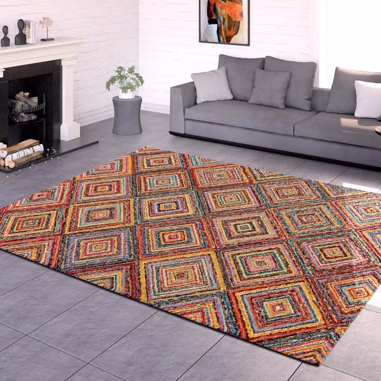 Multicolor Geometric Vloerkleed - Oosters Boho Vloerkleed - B/D: 80 x 150 cm