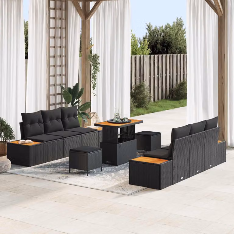 vidaXL Tuinset van 9 delen met 8 zitplaatsen, zwart, polyrotan