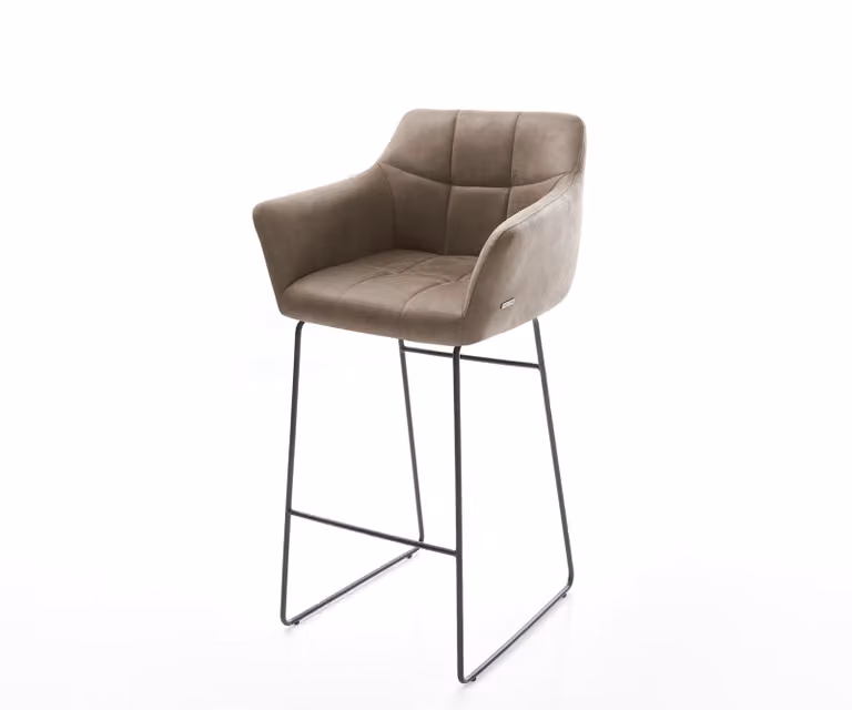 DELIFE Barstoel met armleun Yulo-Flex, Velvet, Beige/Zwart/Bruin, H: 103 cm, B: 53 cm, D: 50 cm
