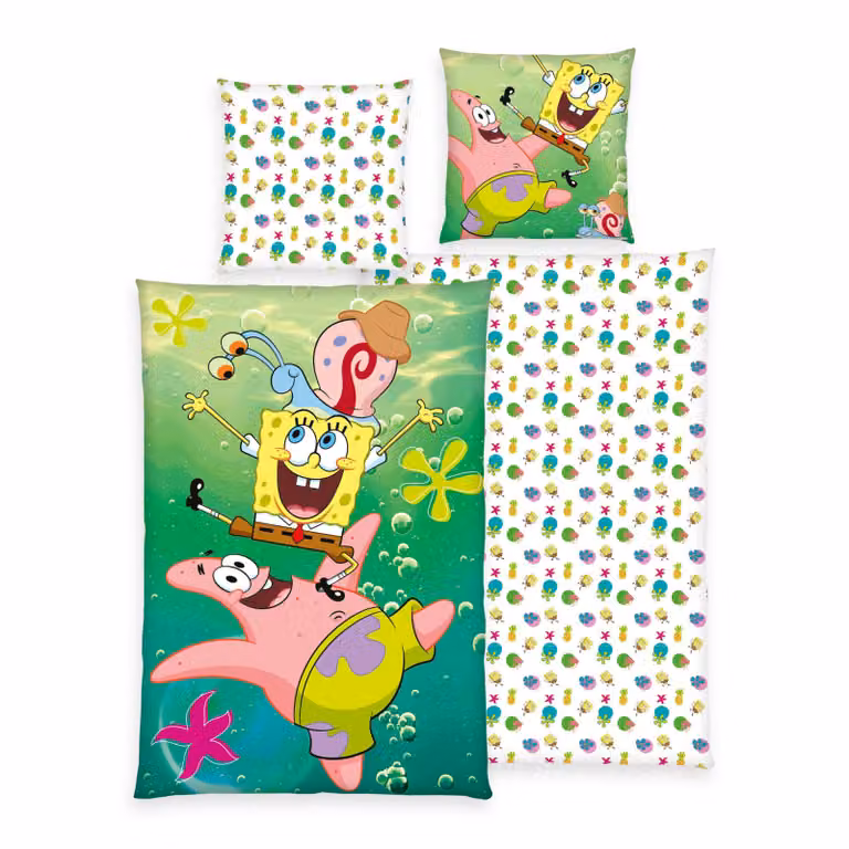 SpongeBob beddengoed voor kinderen, 135 x 200 cm met kussensloop 80 x 80 cm