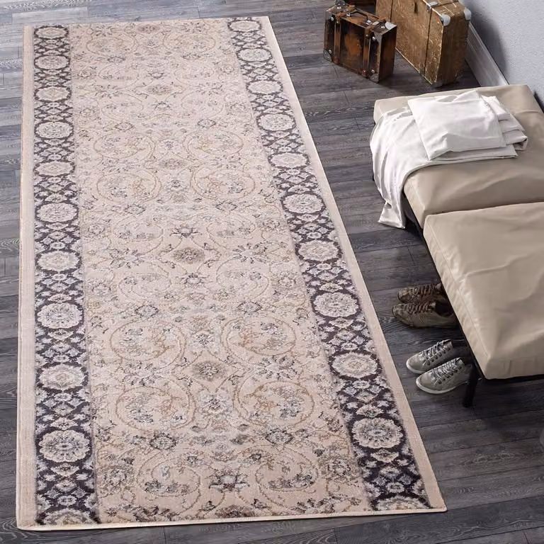 Merkloos Loper Tapijt met Bloemig Patroon in Beige, 70 x 100 cm