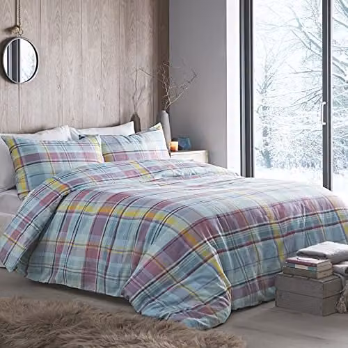 Appletree Hygge Applecross Check Dekbedovertrek Set van 100% Katoen - Kingsize - Multi