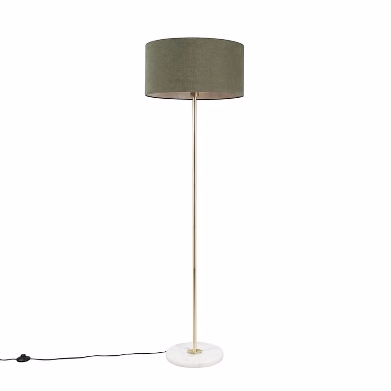Qazqa Vloerlamp Messing en Groen met Marmeren Voet en Stoffen Kap