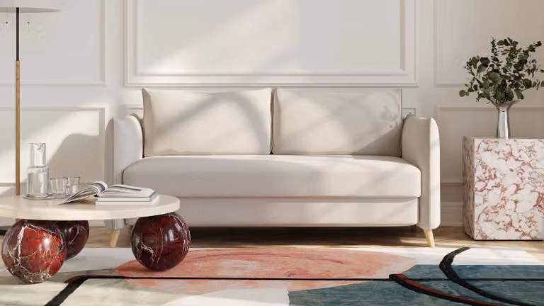 BRUNO slaapbank beige met massief houten frame en boxspringcomfort, 160 cm