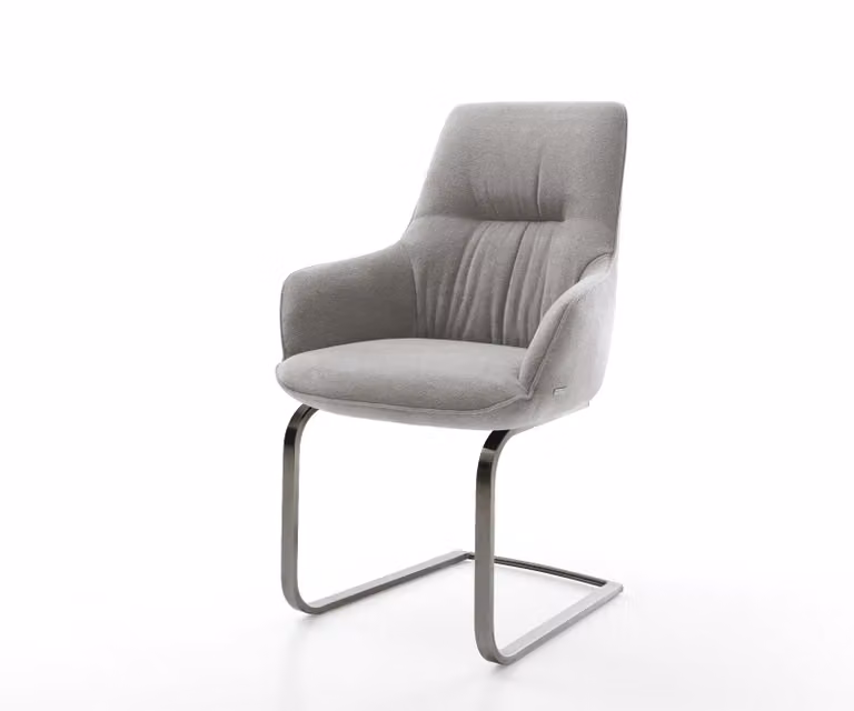 DELIFE Zelia-Flex Sledemodel Stoel met Armleuning, Grijs, Gestructureerde Stof met Pocketveer Kern