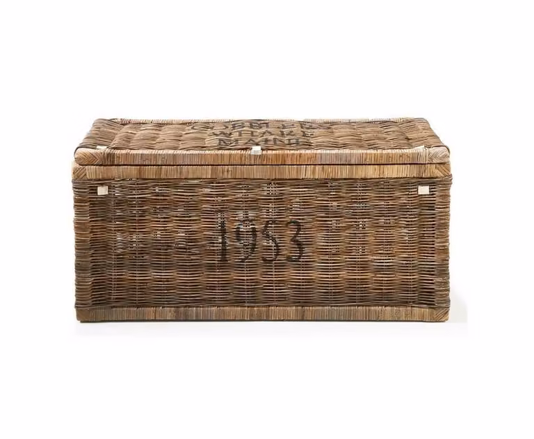Rivièra Maison Mand Cobblers open weave mand van rattan en hout - Bruin - B: 90 cm, H: 45 cm
