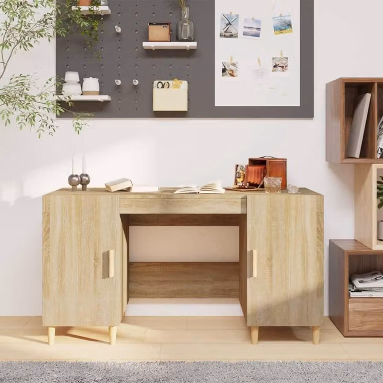 Ruimtebesparend bureau voor thuiswerken in Sonoma-eiken, B: 140 cm, D: 50 cm