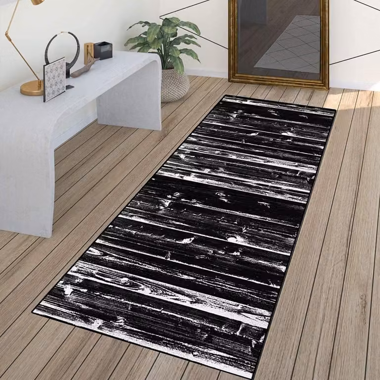 Wasbare antislip tapijtloper voor gang of keuken, Zwart Wit, 90 x 200 cm