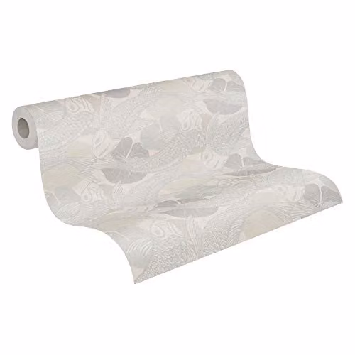 A.S. Création Vliesbehang Uni Behang Mio Tokio Metropolitan Stories 2, Beige Grijs Metallic, 10.05 m x 0.53 m