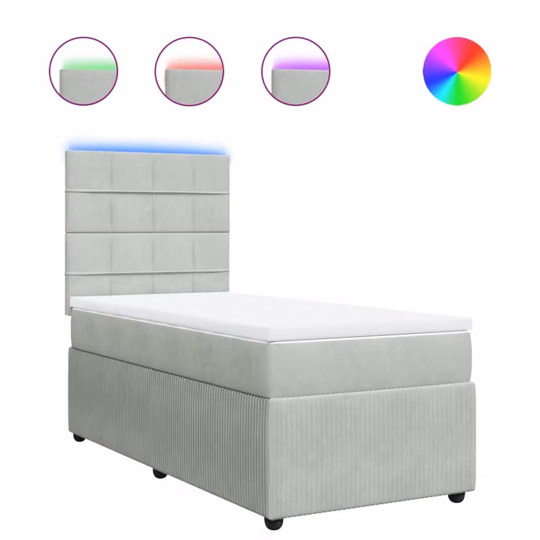 vidaXL Boxspringbed met matras, lichtgrijs, 90 x 190 cm, fluweel