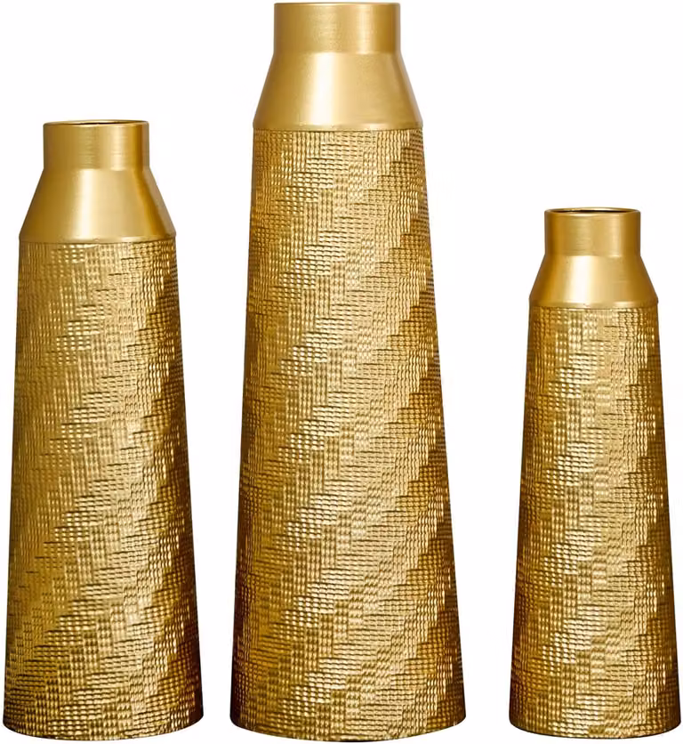 REDOM 3-delige set conische stapelbare vloervazen in goud metaal, H 61 x B 51 x D 43,5 cm
