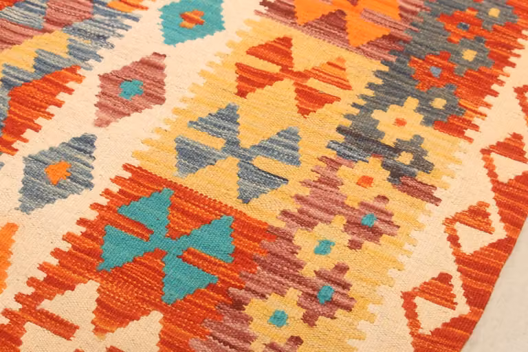 Handgemaakt Ghazni Wol Kilim Tapijt met Etnisch Design