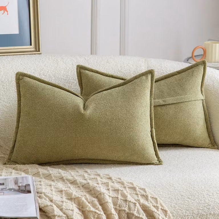 SnelShoppen Set van 2 Chenille Franje Kussenslopen - Neutrale Decoratieve Boho Kussens voor Sofa en Slaapkamer - 30 x 50 cm